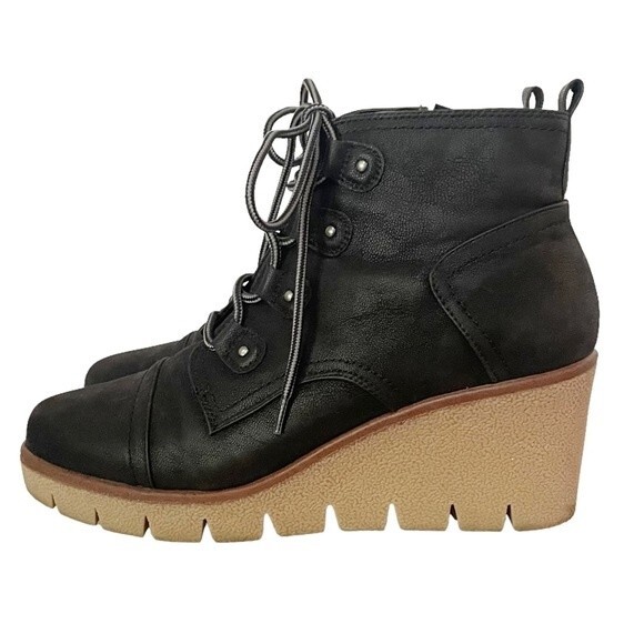 Mia Grant Wedge Black Textile Platform Lug Sole Lace-Up Shoe Women’s Size 10 - Picture 5 of 11